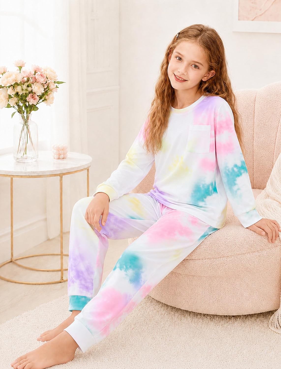 Mikrdoo Girls Pajamas Soft Stretch 2Pc Long Sleeve Top & Pants Size 8-16