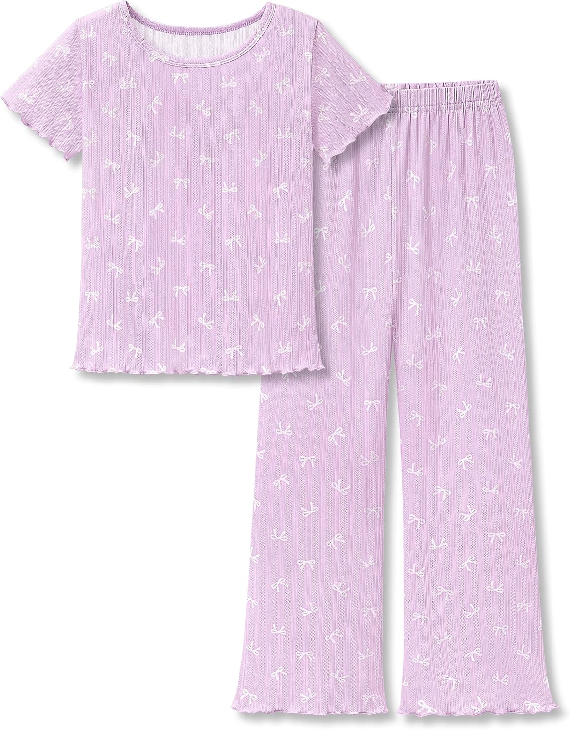 Beezizac Girls Pointelle Knit Pajamass, Flared Wide-Leg Pants, Sizes 6-18