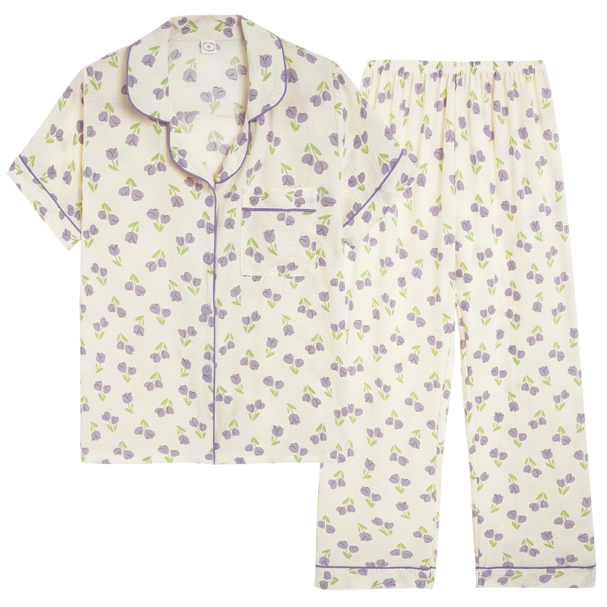 Vopmocld Button Up Pajama Sets Crepe Short Sleeve Top & Long Pant Size 8-18