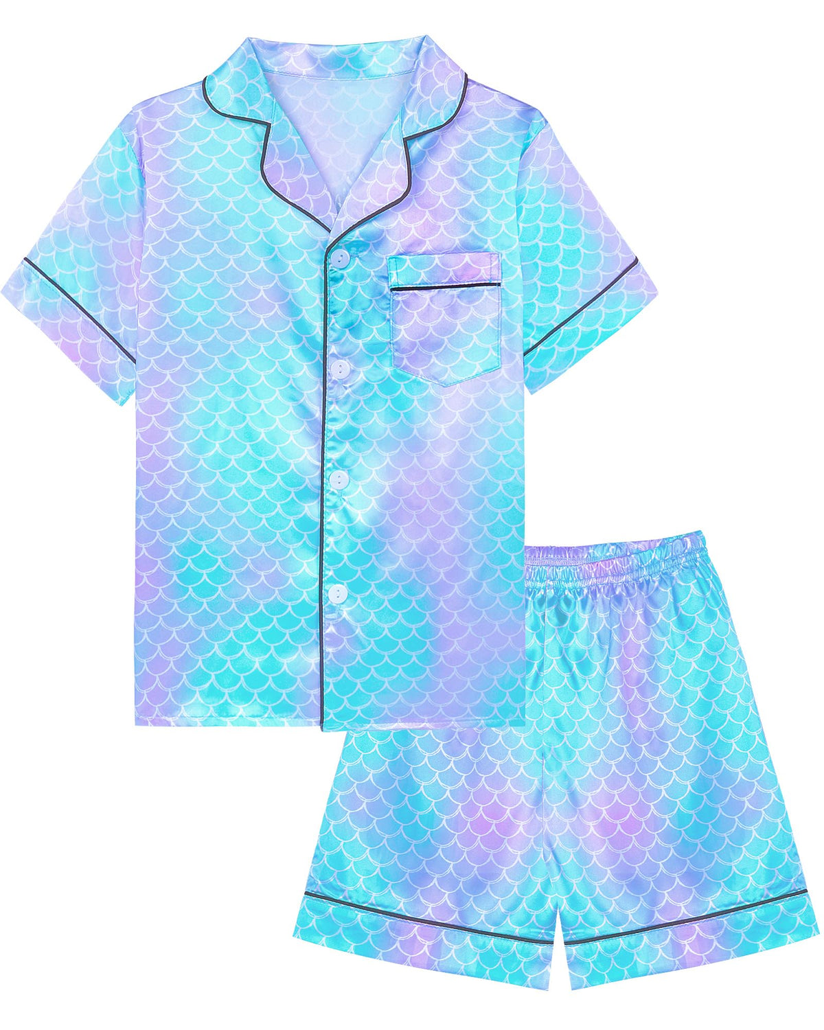Sylfairy Kids Girls Pajama Set Silky PJS Button-Down Sleepwear Nightwear Loungewear Clothes Set Gifts