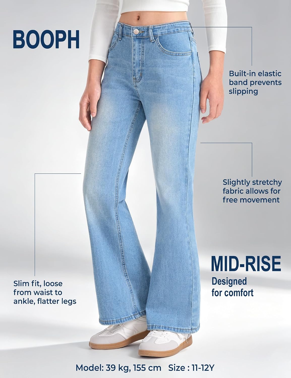 BOOPH Girls Flare Jeans Kids Denim Bell Bottom Pants for Teen Girls