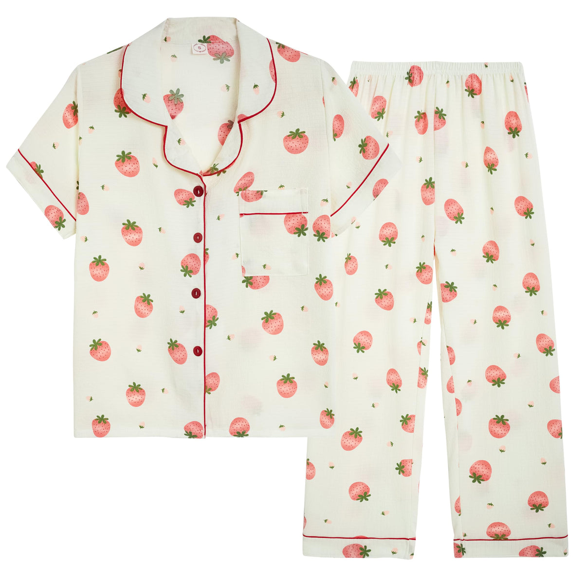 Vopmocld Button Up Pajama Sets Crepe Short Sleeve Top & Long Pant Size 8-18