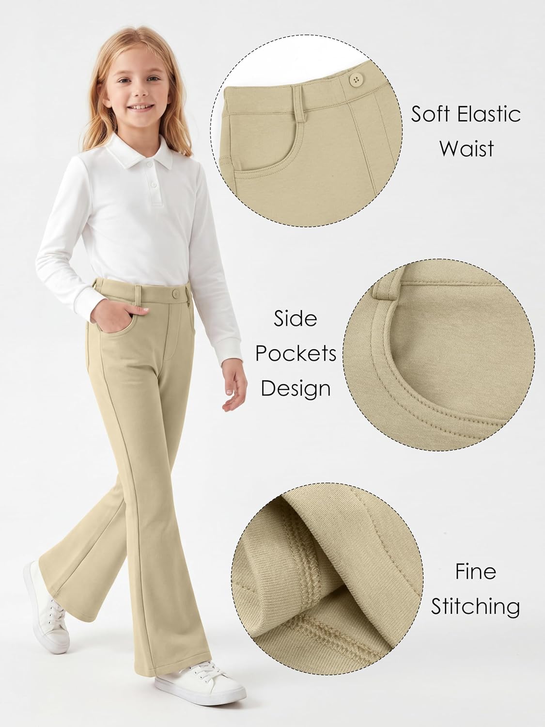 Resinta 3 Pack Girls Uniform Pants Bell Bottoms School Pants
