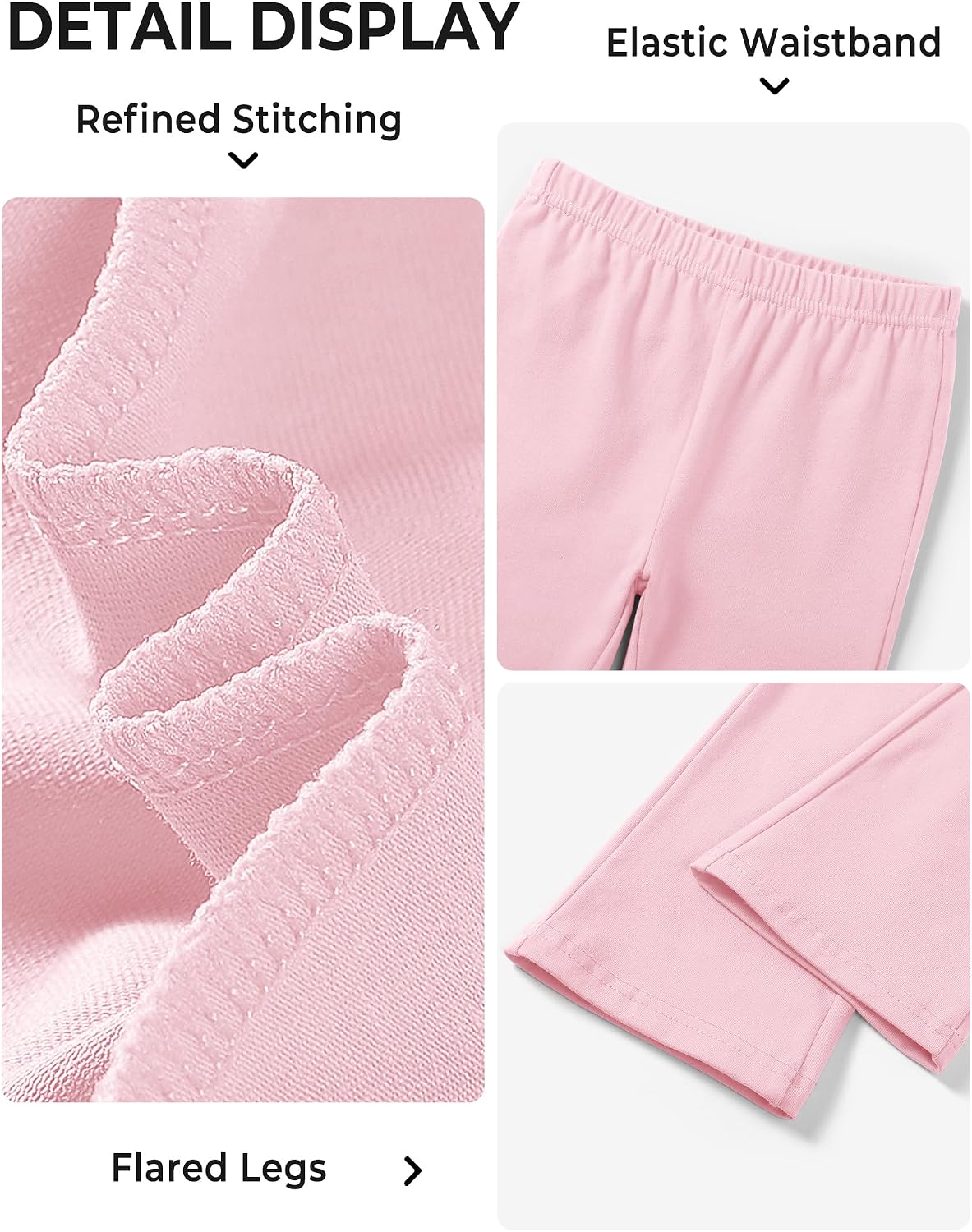 BOOPH 5 Pack Girls Flare Leggings Kids Bell Bottom Pants Cotton Clothes
