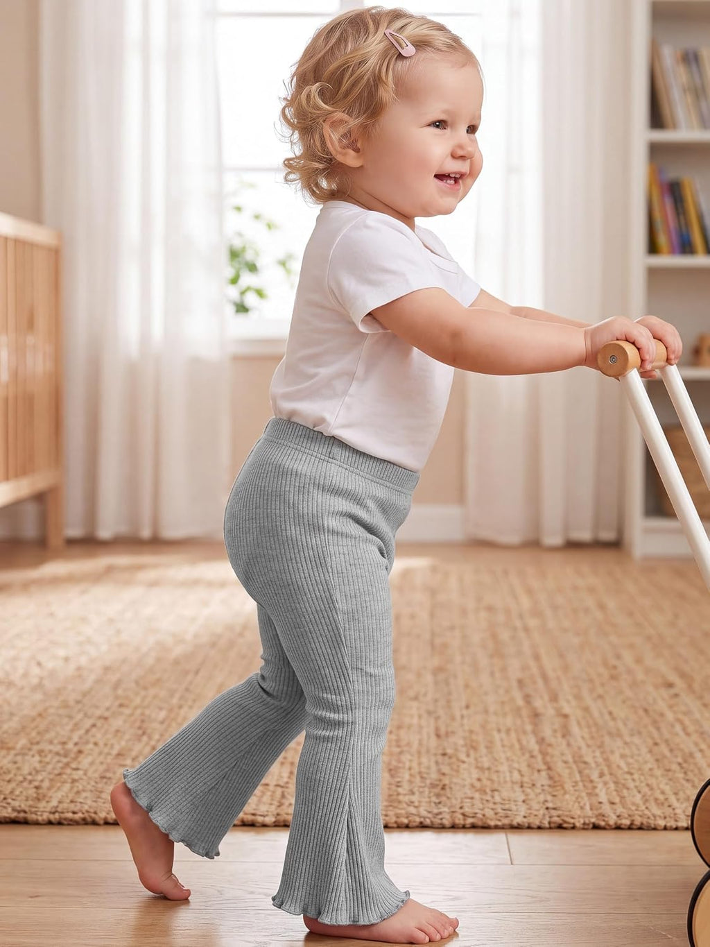 4 Pack Girl Flare Pants Ribbed Bell Bottom Leggings Soft Cotton