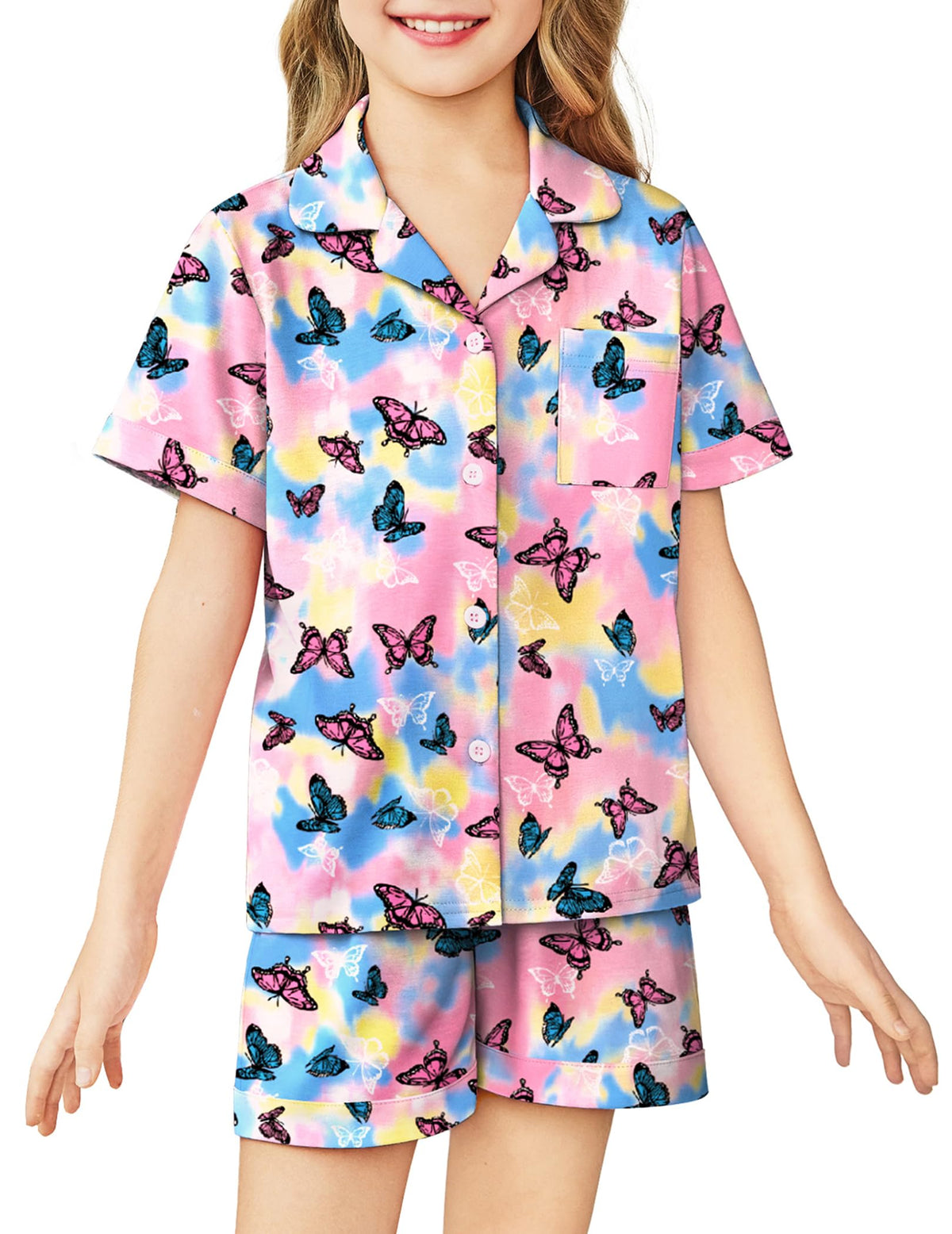Arshiner Girls Pajamas Sets Short Sleeve Kids Pjs Button Down Sleepwear
