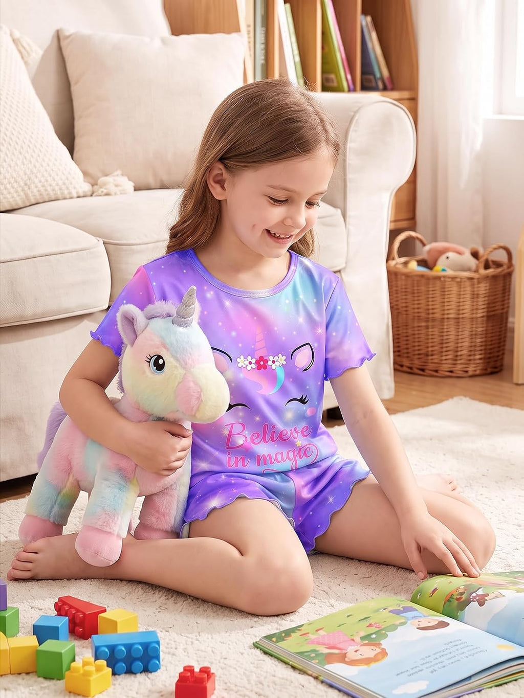 MHJY Girls Pajama Set 2 Piece Ruffled Short Sleeve Summer Sleepwear