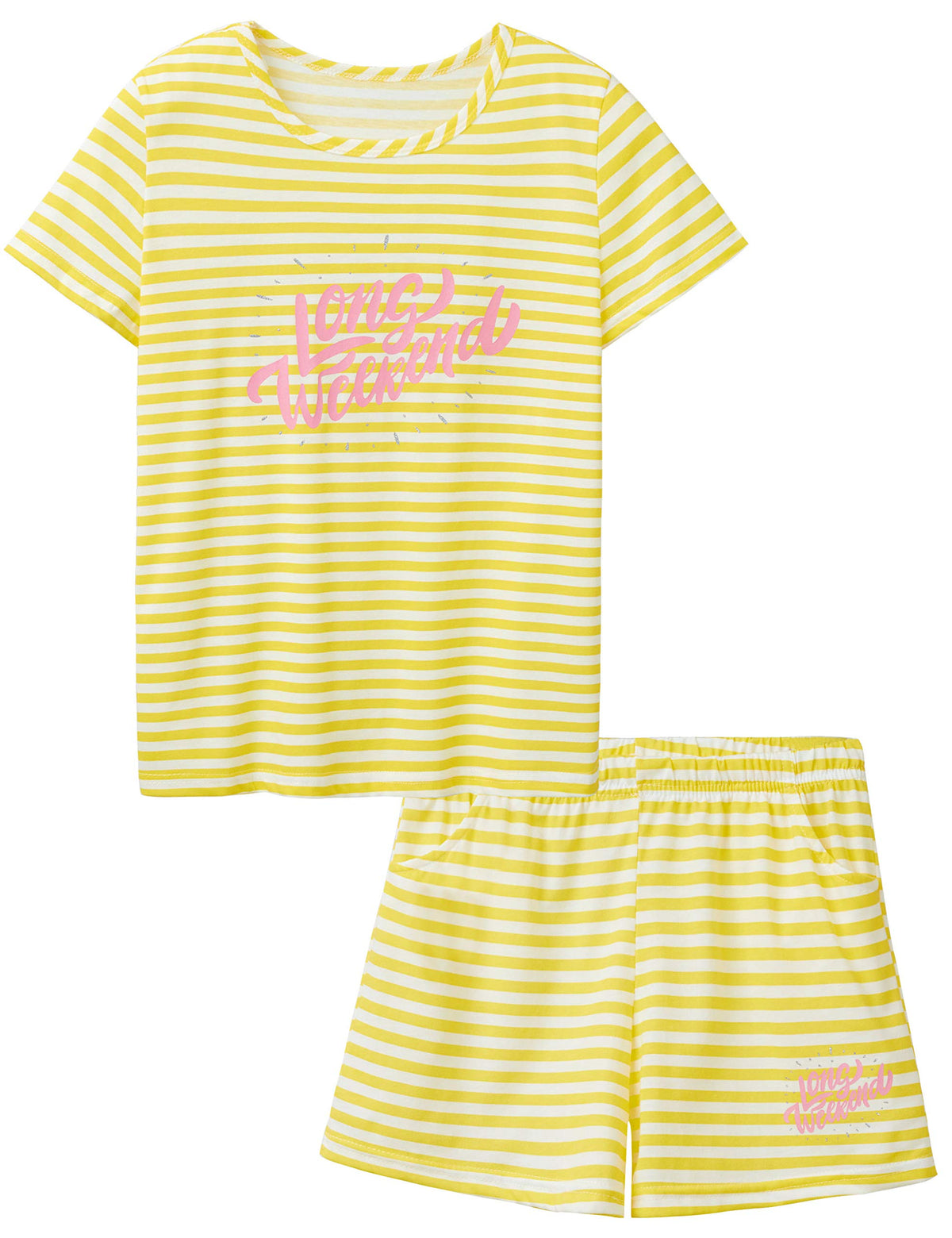 Cozchique Girls Striped Soft Short Sleeve & Shorts Pajama Set Sizes 4T-18
