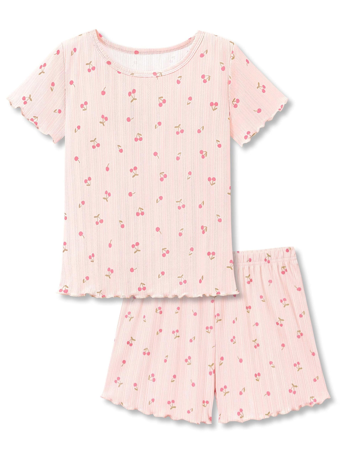 Beezizac Girls Pointelle Pajama Floral Print Short Sleeve Set Sizes 6-18