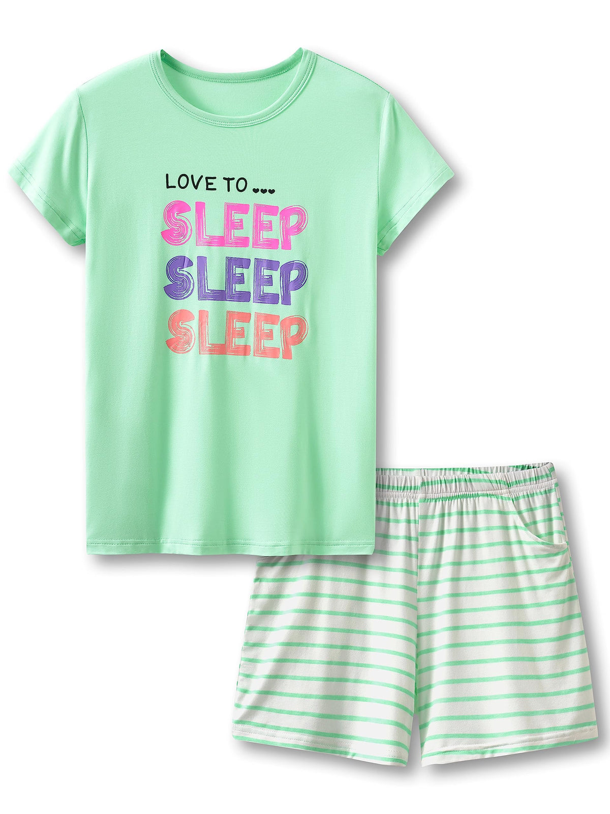 Tebbis Girls Modal Summer Pajama Set Cute Printed Short Sleeves Sizes 6-18