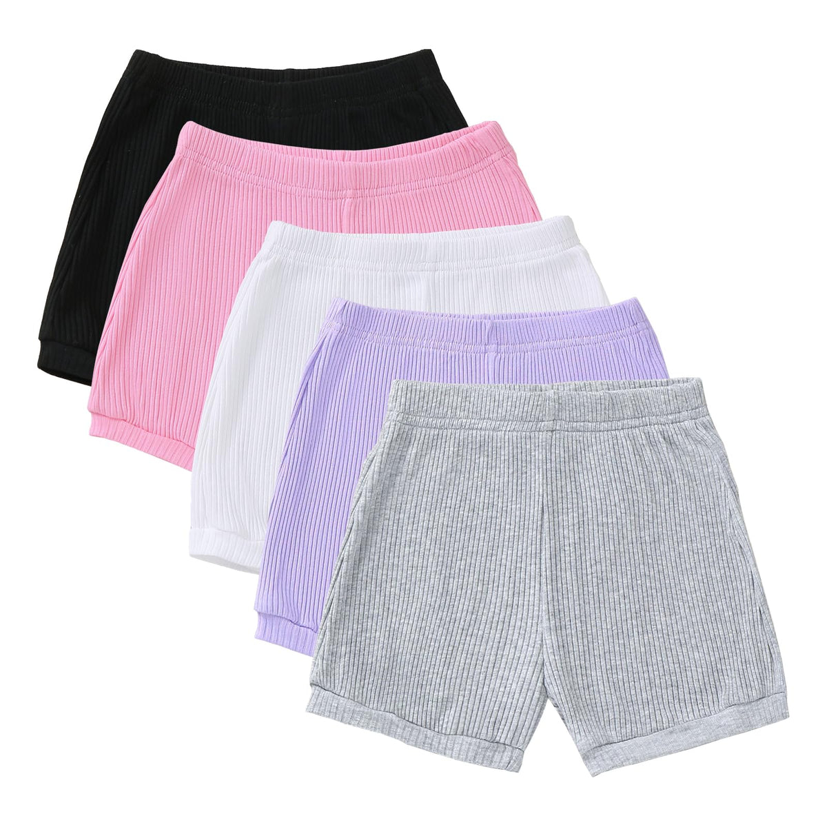 5 Pack Toddler Girls Shorts, Elastic Waist Cotton Summer Shorts