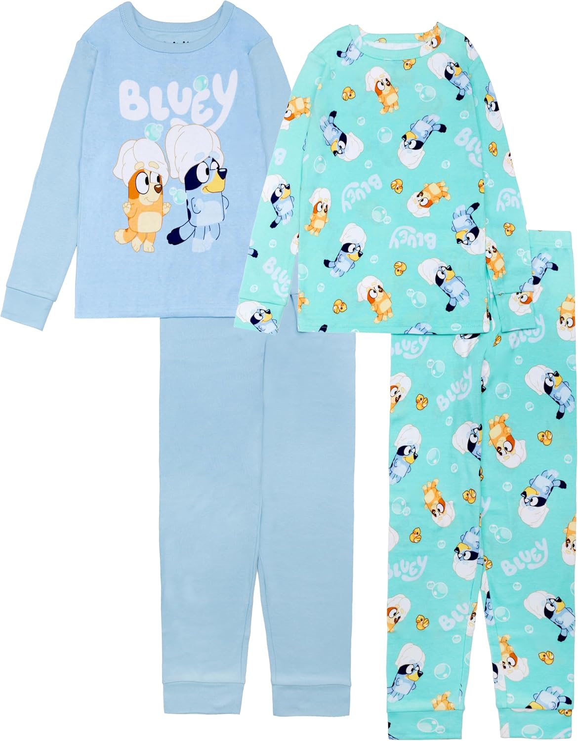 Bluey Girls 4-Piece Snug-fit Cotton Pajama Set, Matching Pajamas