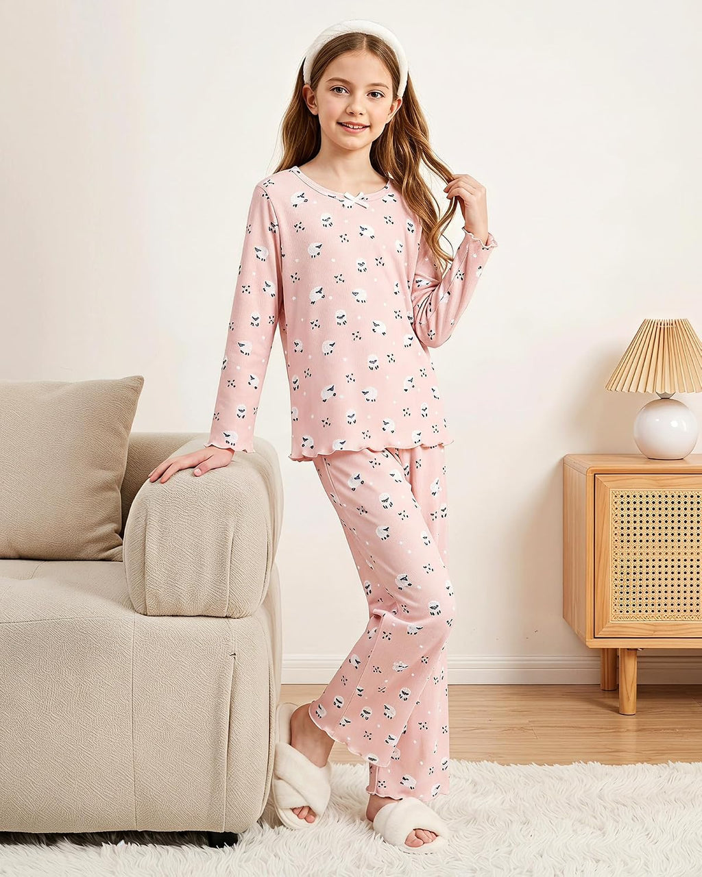 CARETOO Girls Pajama Set 2pc Soft Stretch Ribbed Kids Loungewear Pjs 5-14Y