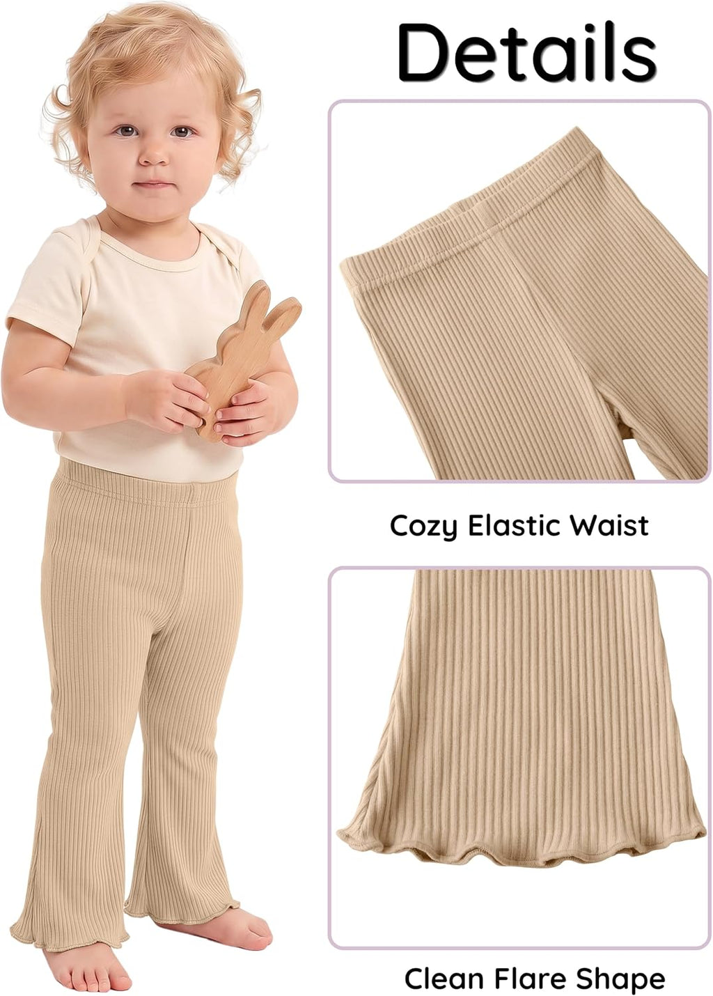 4 Pack Girl Flare Pants Ribbed Bell Bottom Leggings Soft Cotton