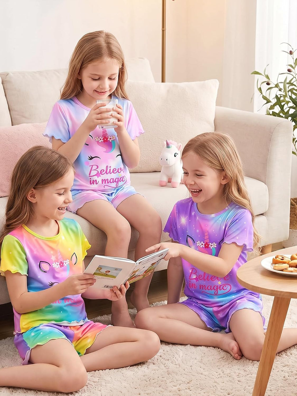 MHJY Girls Pajama Set 2 Piece Ruffled Short Sleeve Summer Sleepwear