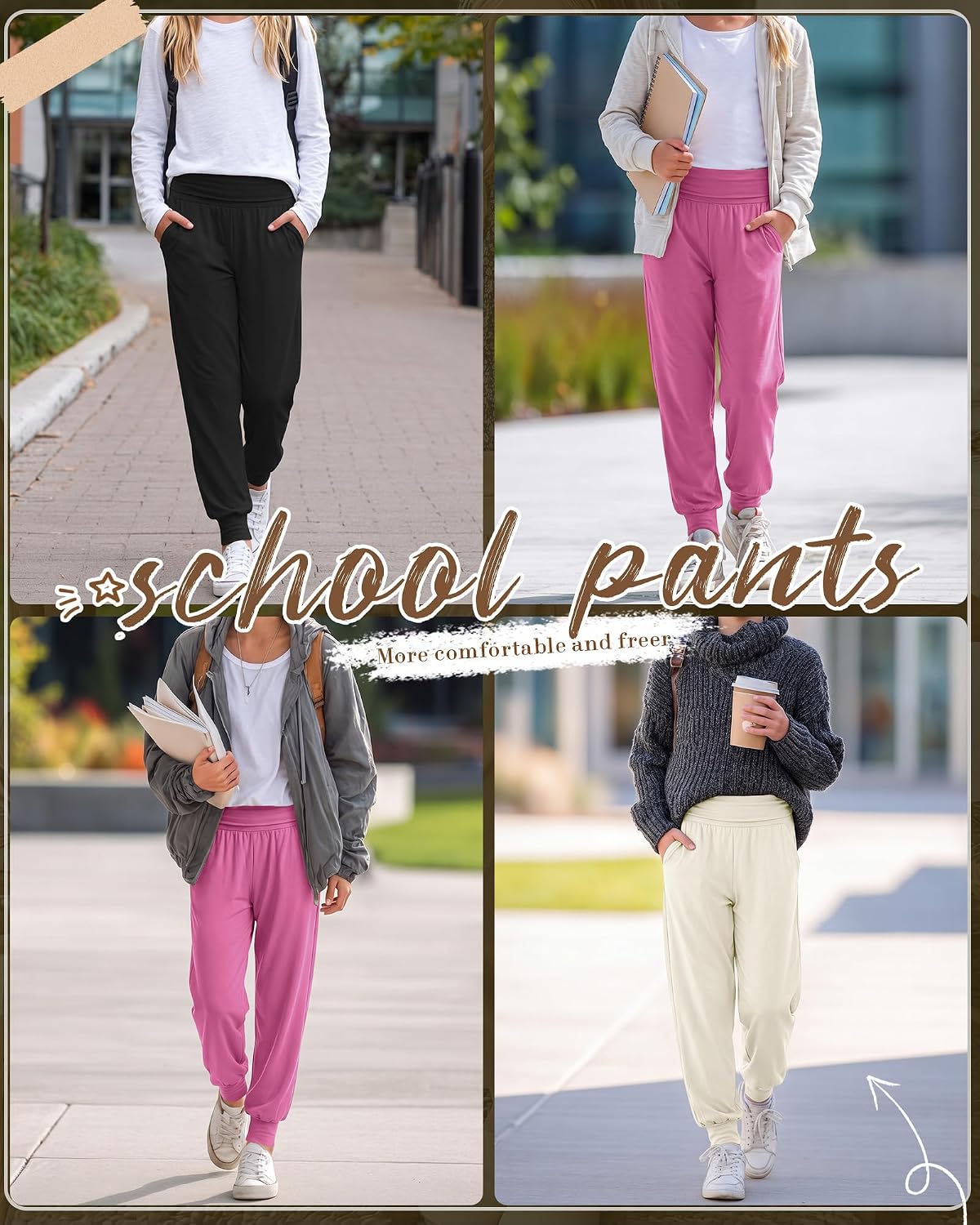 Oakgarden 3 Pack Girls' Lightweight Athletic Joggers Pants