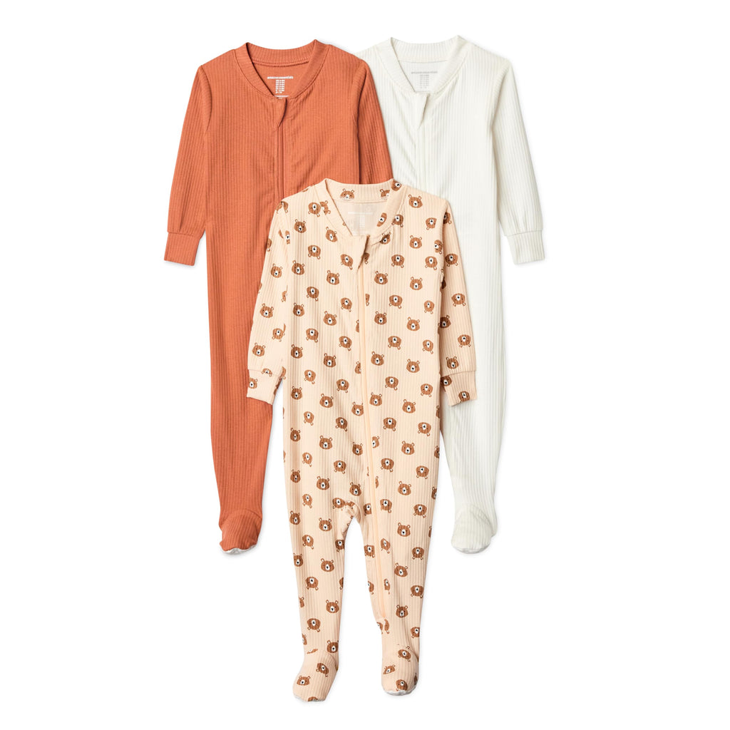 Amazon Essentials Unisex Babies' Ribbed Footed Pajamas