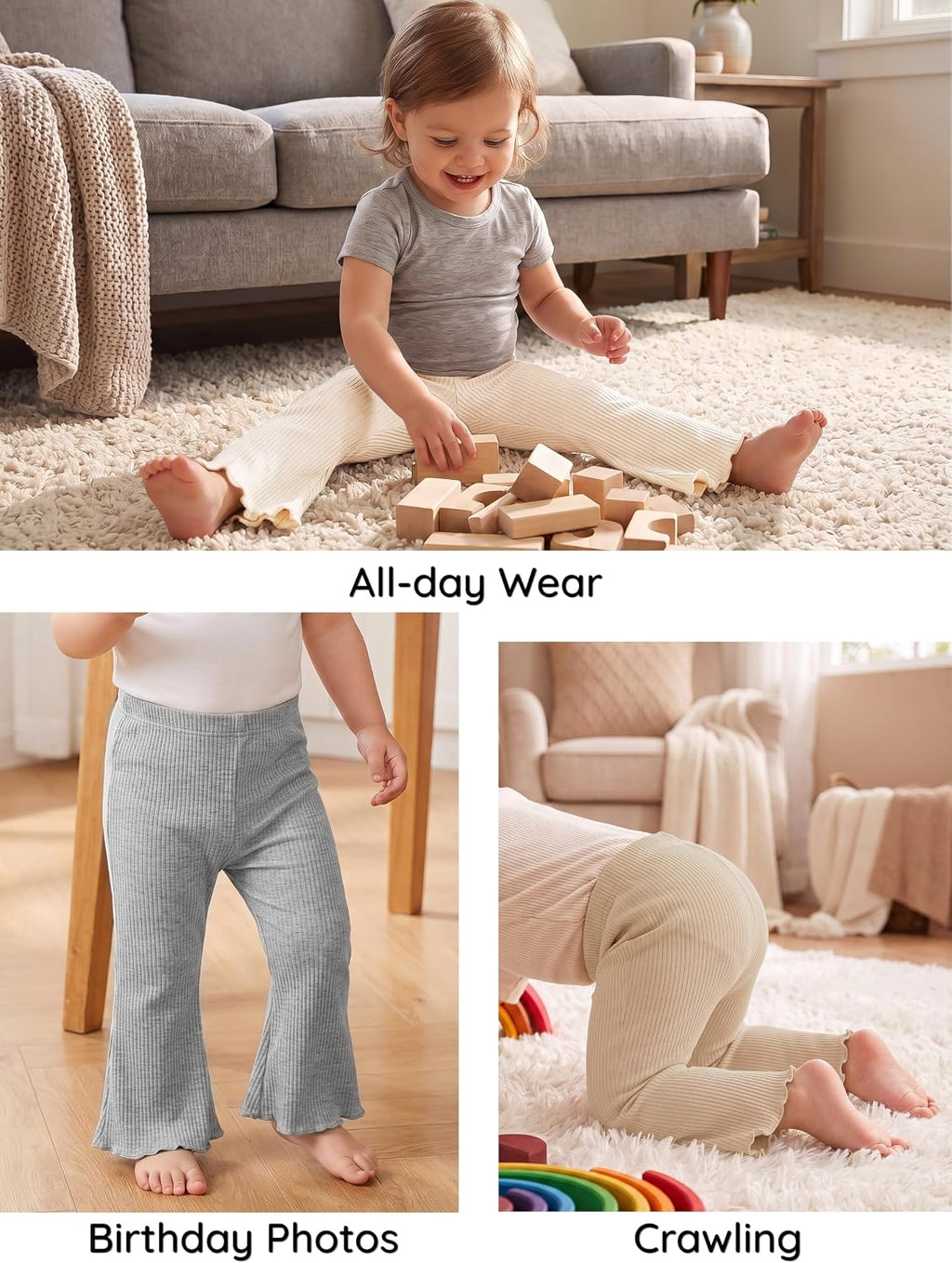 4 Pack Girl Flare Pants Ribbed Bell Bottom Leggings Soft Cotton