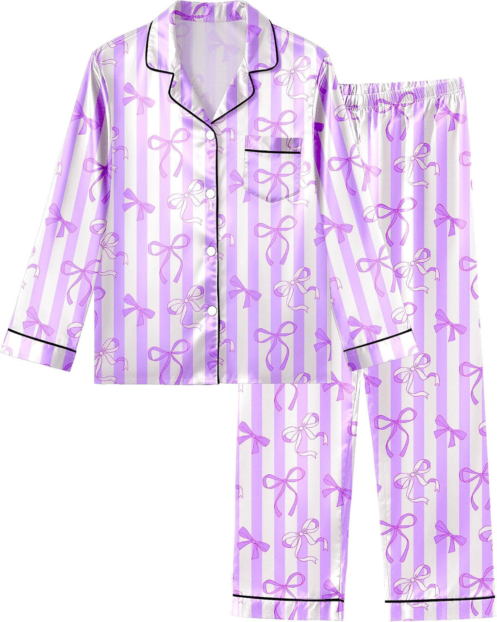 Sylfairy Girls Pajamas Silk PJS Set Satin Sleepwear Long Sleeve Jammies for Kids Button-Down Nightwear Loungewear 3-16 Years