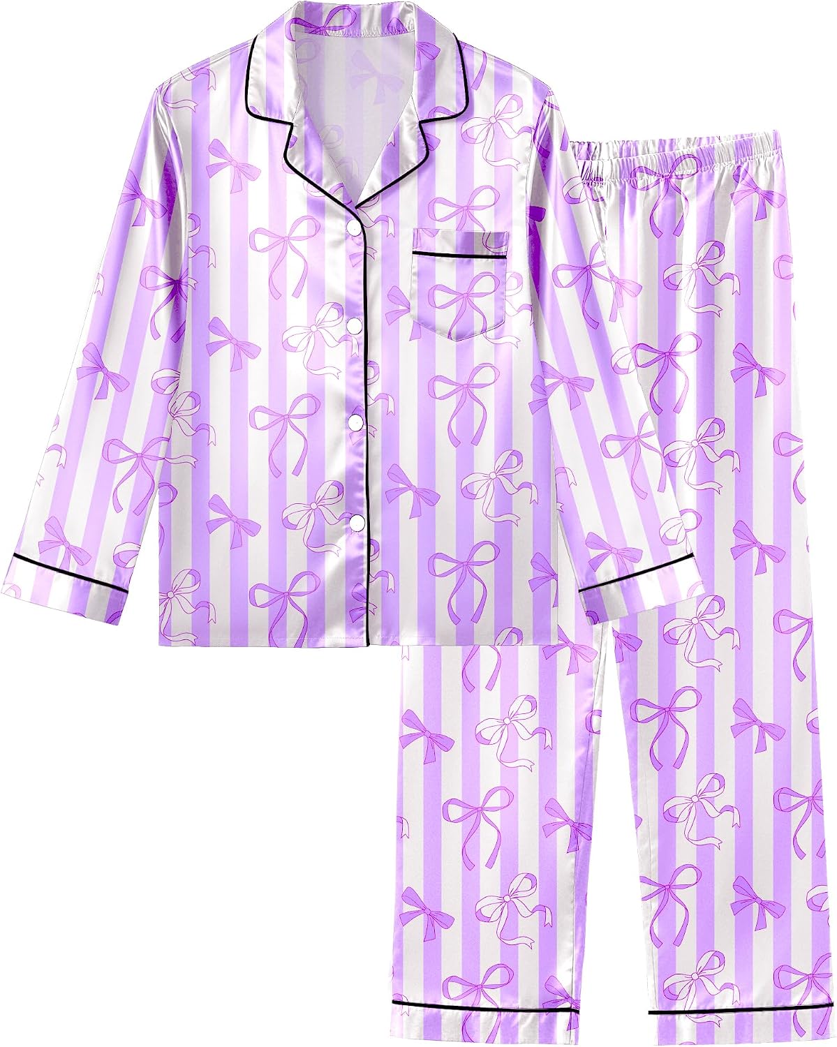 Sylfairy Girls Pajamas Silk PJS Set Satin Sleepwear Long Sleeve Jammies for Kids Button-Down Nightwear Loungewear 3-16 Years