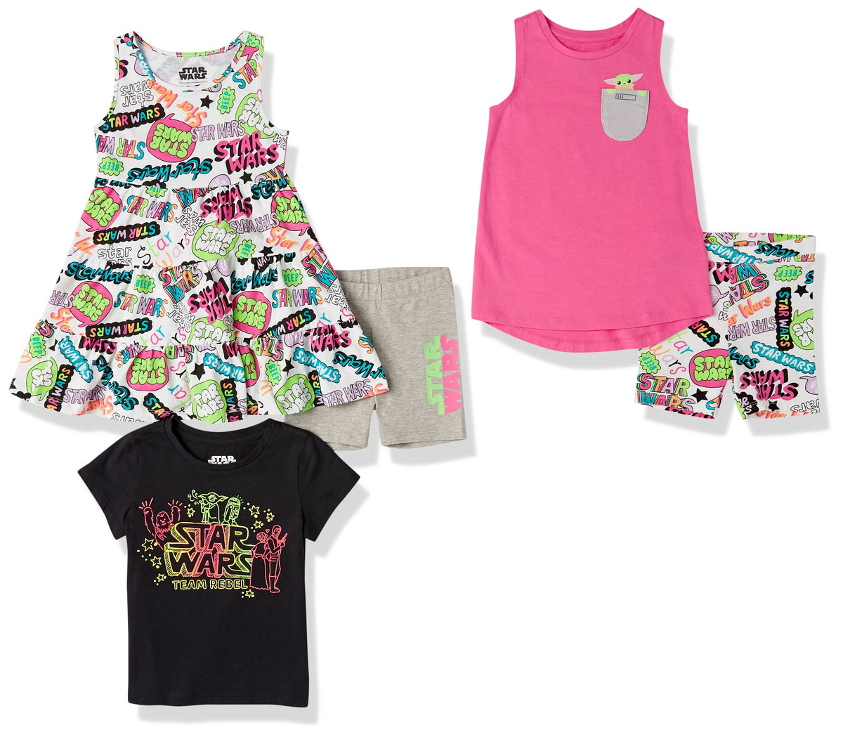 Amazon Essentials Disney | Marvel | Star Wars | Frozen | Princess Girls and Toddlers' Mix-and-Match Cotton Set, Pack of 5