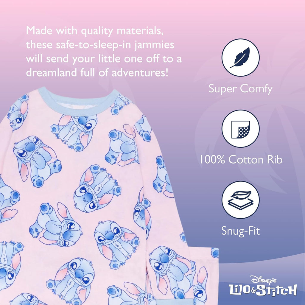 Disney Girls' 4-piece Snug-fit Cotton Pajama Set, Matching Pajamas