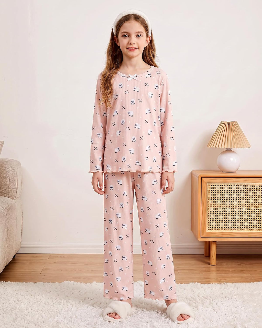 CARETOO Girls Pajama Set 2pc Soft Stretch Ribbed Kids Loungewear Pjs 5-14Y