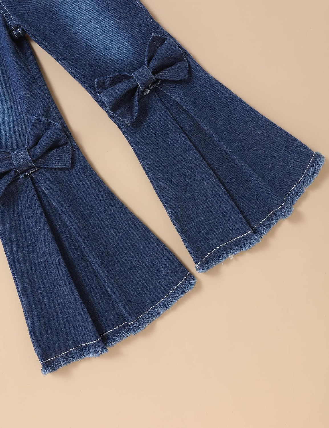 oklady Todder Kids Girls Clothes Solid Color Ruffles Top Bow Flared Jeans 2PCS Fall Girls Clothing Set 18M-7Years