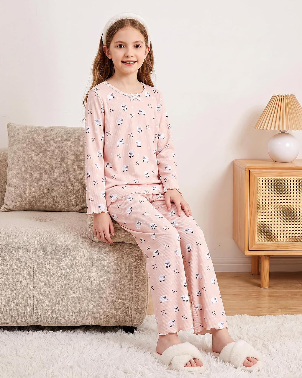 CARETOO Girls Pajama Set 2pc Soft Stretch Ribbed Kids Loungewear Pjs 5-14Y