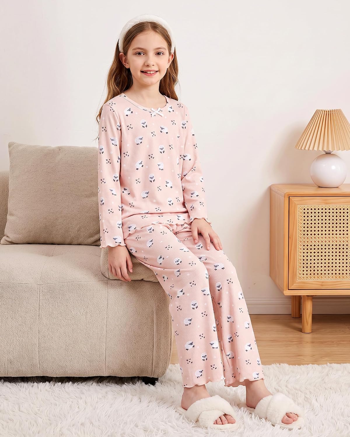 CARETOO Girls Pajama Set 2pc Soft Stretch Ribbed Kids Loungewear Pjs 5-14Y