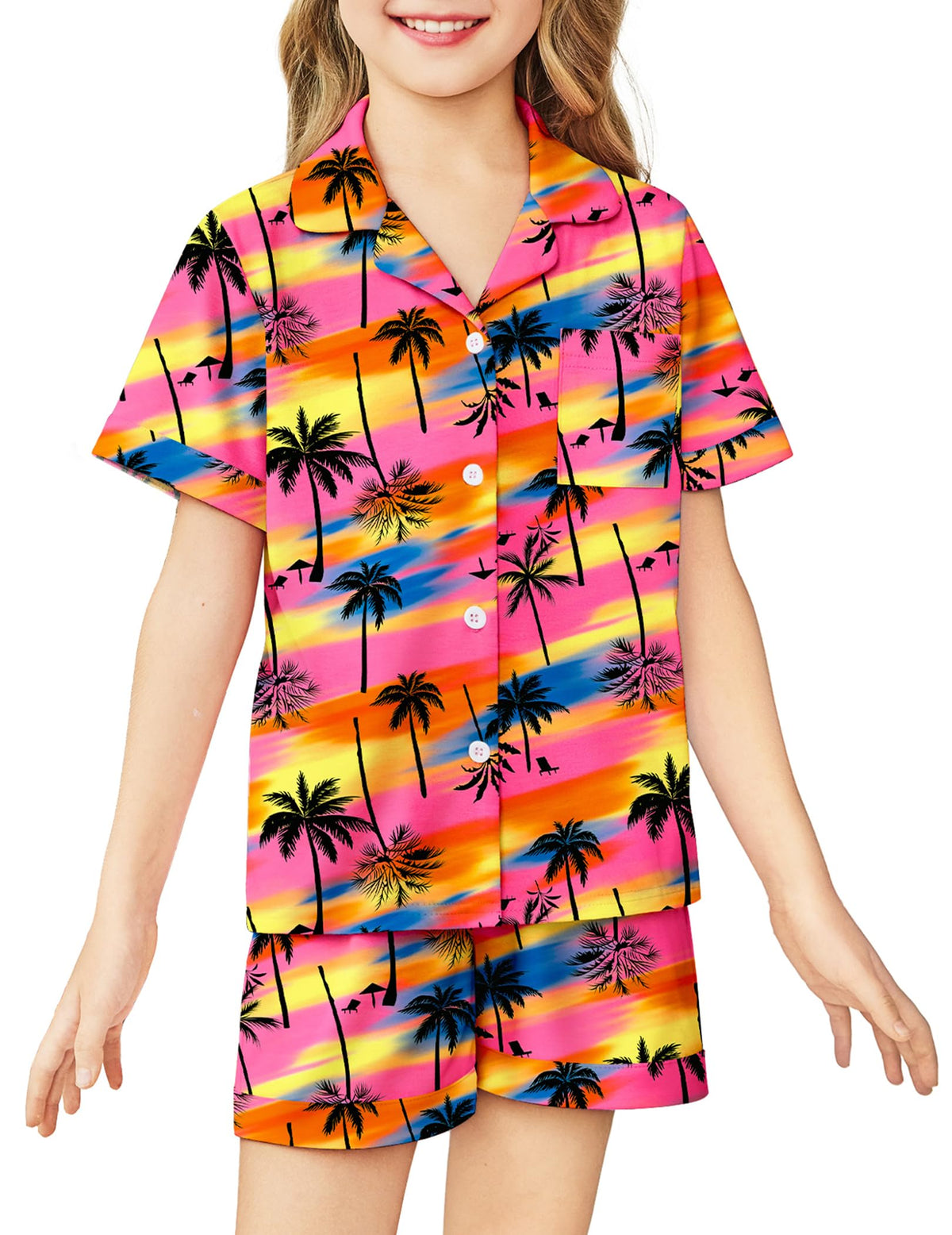 Arshiner Girls Pajamas Sets Short Sleeve Kids Pjs Button Down Sleepwear