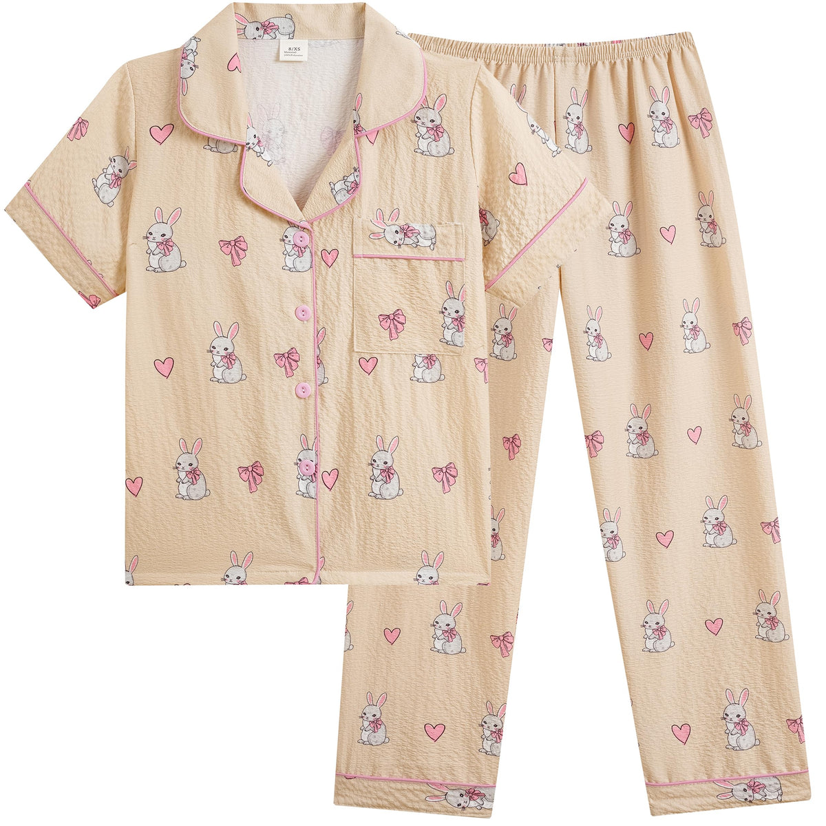 Vopmocld Button Up Pajama Sets Crepe Short Sleeve Top & Long Pant Size 8-18
