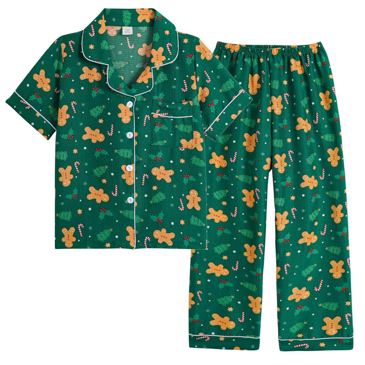 Vopmocld Button Up Pajama Sets Crepe Short Sleeve Top & Long Pant Size 8-18