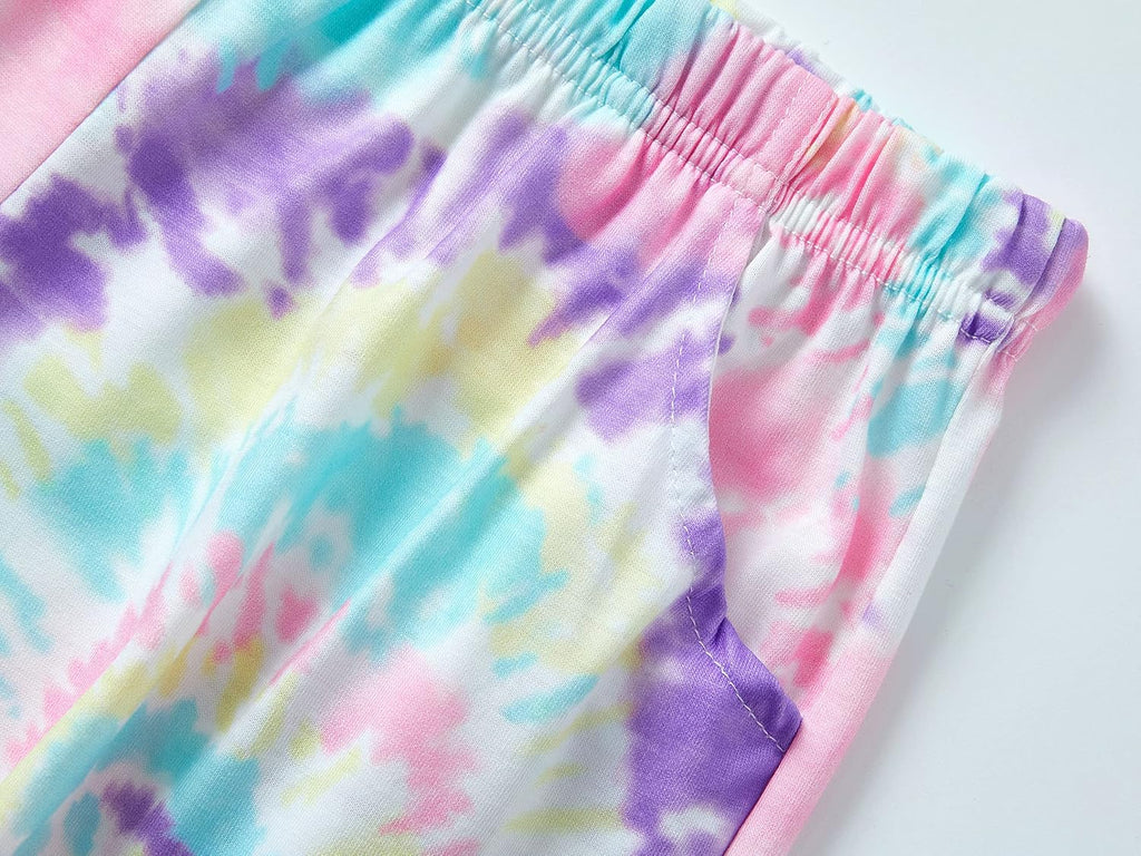 Tebbis Girls Pajama Set Tie Dye Cute Prints Tee & Shorts Sizes 6-18