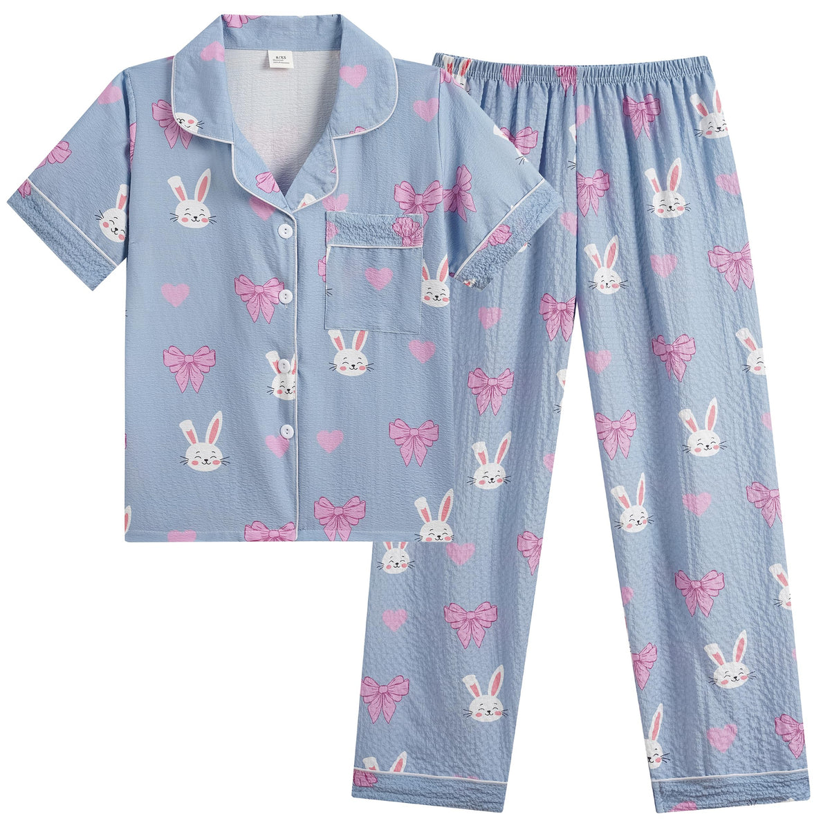 Vopmocld Button Up Pajama Sets Crepe Short Sleeve Top & Long Pant Size 8-18