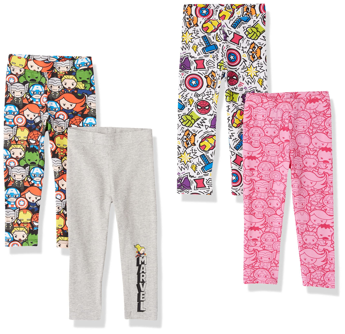 Amazon Essentials Disney | Marvel | Star Wars | Frozen | Princess Girls and Toddlers' Cotton Stretch Leggings, Multipacks