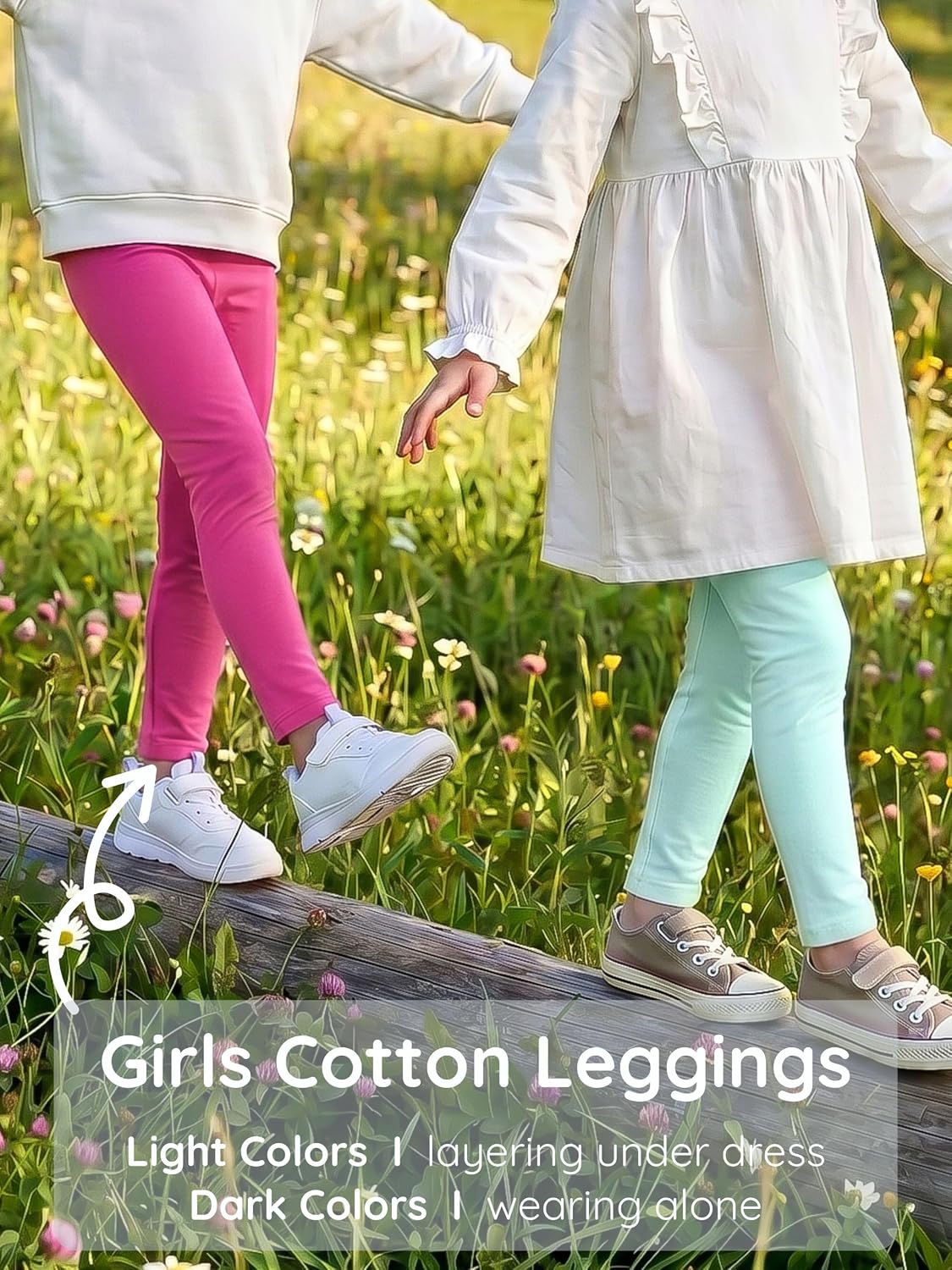 6 Pack Girls Leggings Soft Cotton Stretchy Pull-On Pants, 4-14Y