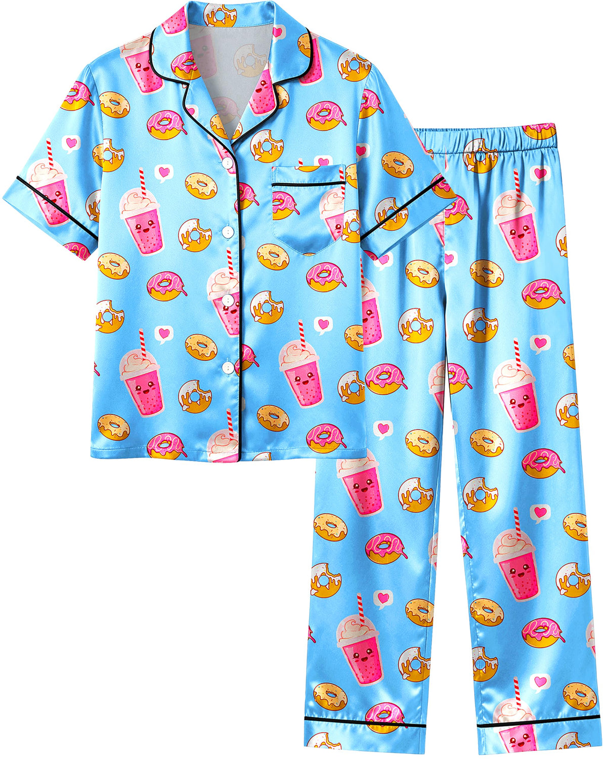 Sylfairy Girls Satin Pajamas Silk PJS Set Rainbow Unicorn Sleepwear Short Sleeve Long Pants Jammies for Toddler Kids
