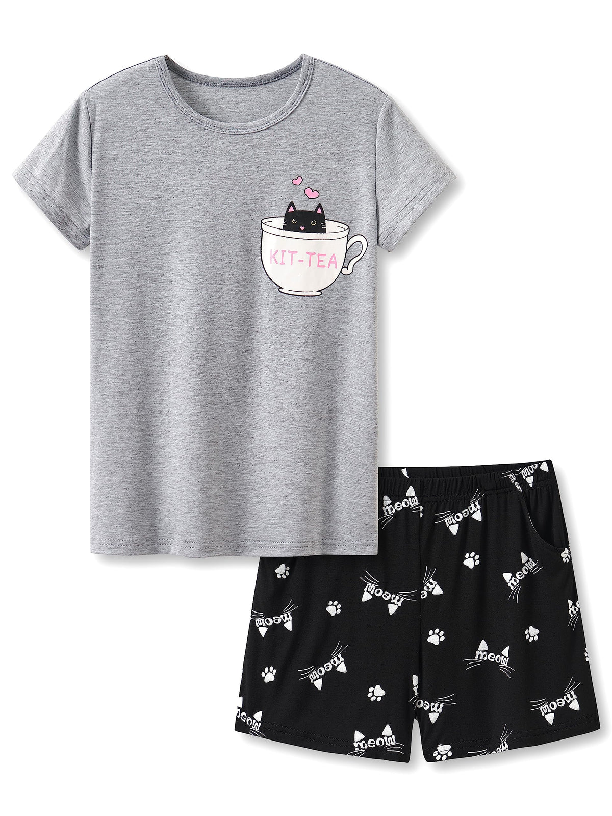 Tebbis Girls Modal Summer Pajama Set Cute Printed Short Sleeves Sizes 6-18