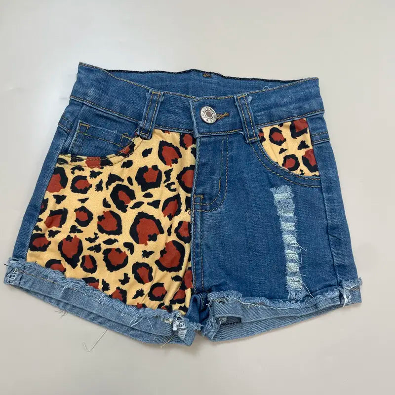 Girl Summer Denim Shorts Leopard Summer Bottom Adjustable Waist