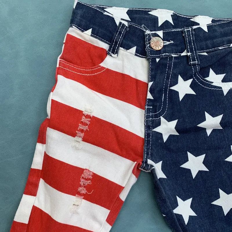 Baby girls July 4th distressed jeans kids denim flare pants